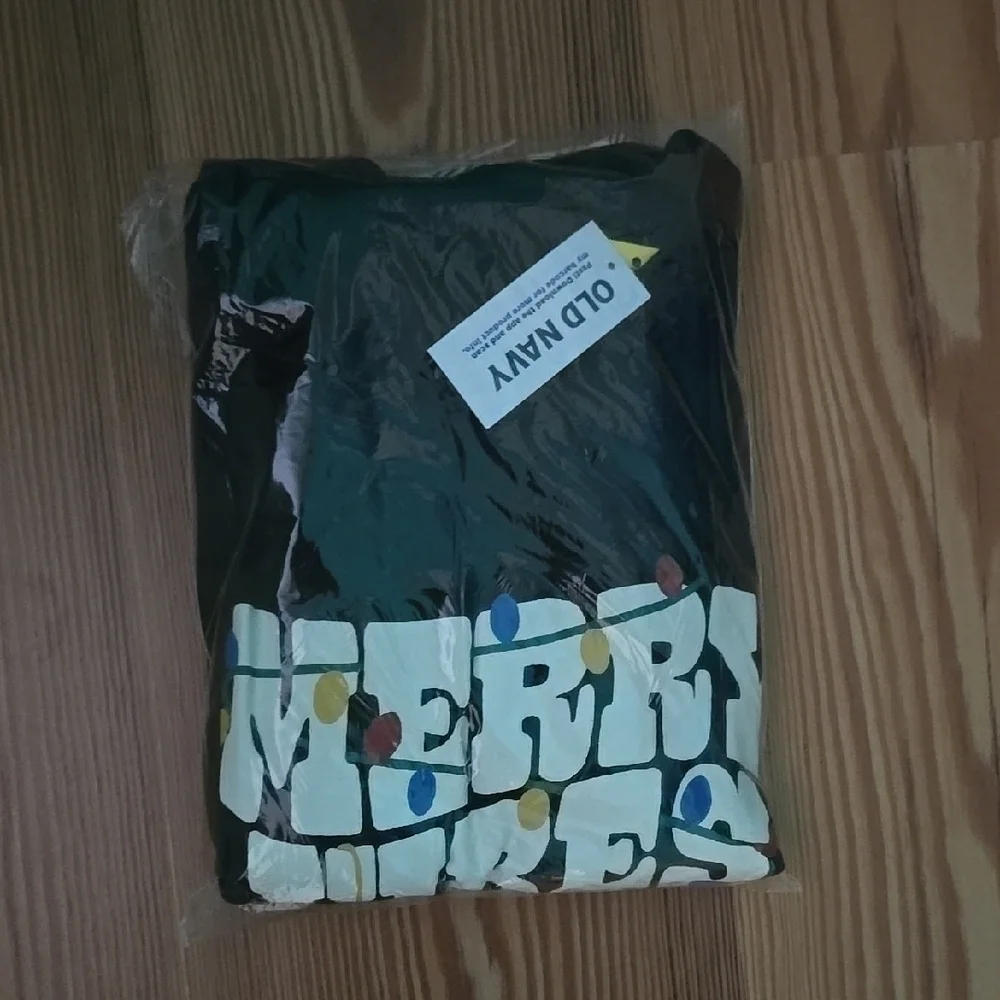 Old Navy Black Merry Vibes Top with Plaid Pajama Pants